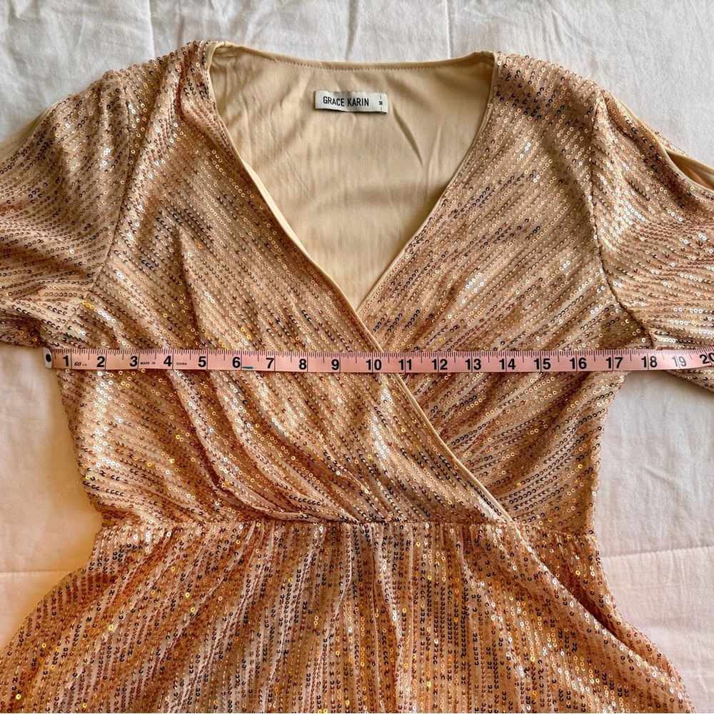 Sequin Ruffle Gold Wrap Blouse - M - Picture 10 of 10
